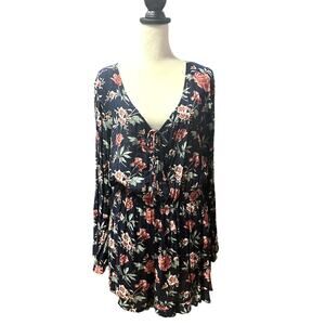 American Eagle Long Sleeve Romper Navy Blue and Pink Large